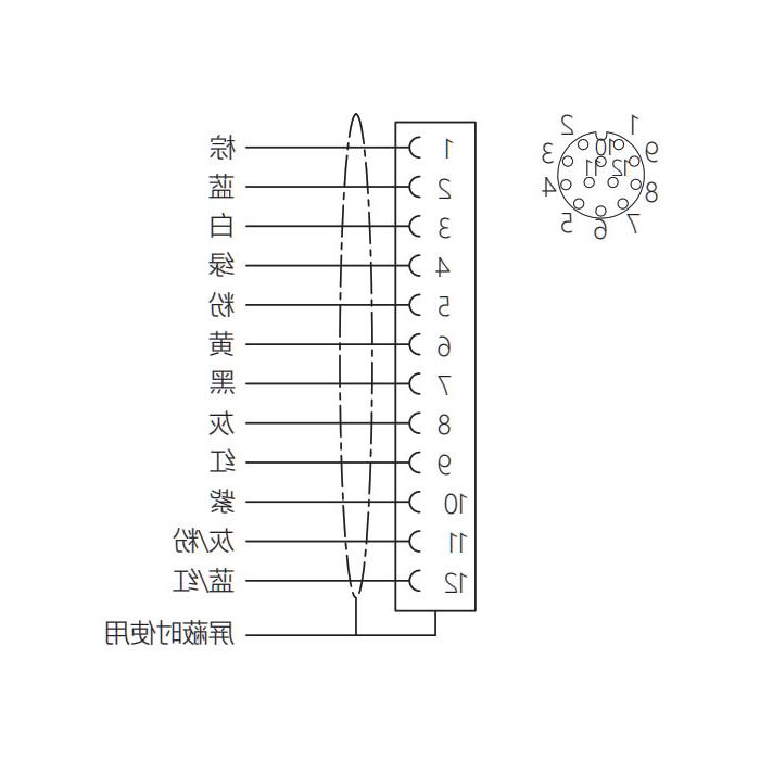 M12 12Pin、母头直型、法兰插座、板后安装、适用于现场焊接安装、64SC61H