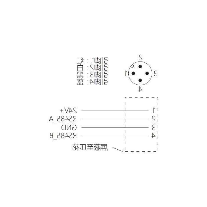 M12 4Pin，公头直型、单端预铸PVC非柔性电缆、带屏蔽、灰色护套、0C4A23-XXX